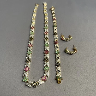 Juego de 3 piezas Ross Simons 925 plata oro vermeil rubí zafiro esmeralda Foto 1 de 4