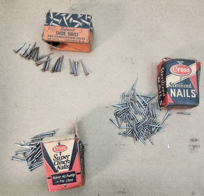 批量 Cobblers 鞋钉图钉 5/8 英寸 6/8 英寸 7/8 英寸圆形头套 复古 带盒 — 第 1/4 张图片