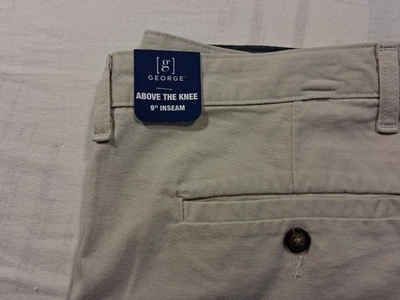 George Above the Knee Shorts 42x9 Light Khaki Chino Flat Front Cotton/Spandex - Image 1 of 4