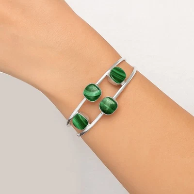 Premium Quality Malachite Eye 925 Silver Cuff Bangle Bracelet Jewelry B-1047 - Image 1 of 4