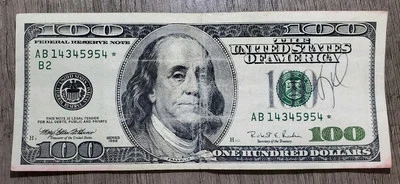 $100 One Hundred Dollar Bill Star Note 1996 AB14345954 * B2 - Image 1 of 2