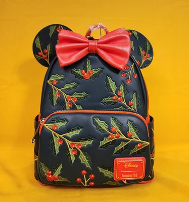 Loungefly Disney Minnie Mouse Holiday Holly Ears Bow Cosplay Mini Backpack NEW - Image 1 of 4