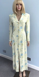 Vtg KAREN MILLEN Mint Green Silk Maxi Dress Coat w' Floral Embroidery UK10/12 - Picture 1 of 24