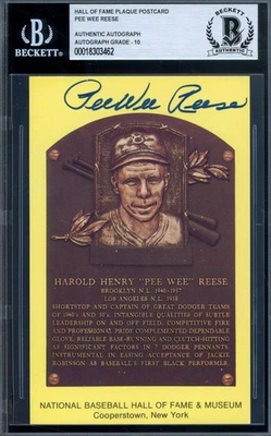 Pee Wee Reese Gem Mint 10 Beckett BAS Signed Gold Hall of Fame Plaque Postcard  - Image 1 of 2