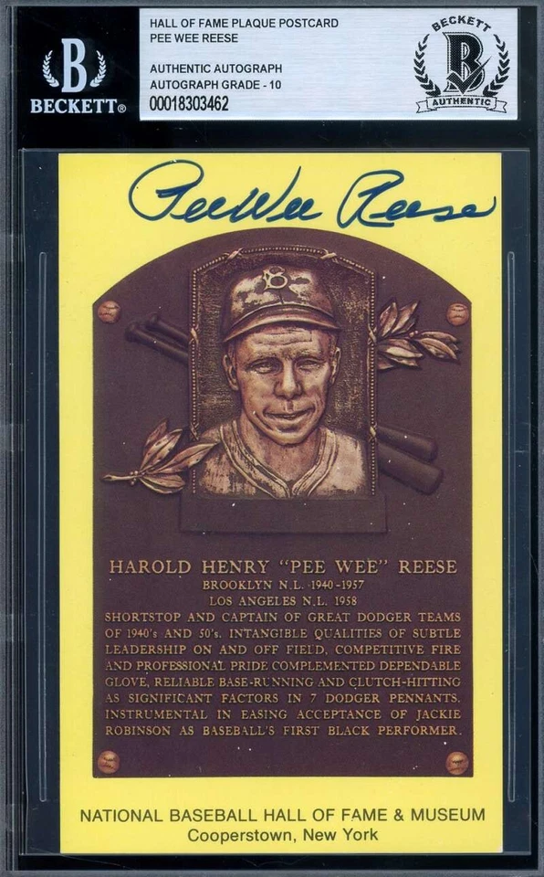 Pee Wee Reese Gem Mint 10 Beckett BAS Signed Gold Hall of Fame Plaque Postcard  - Image 1 of 2