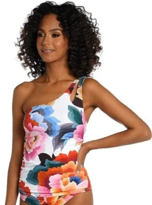 La Blanca Floral Rhythm One Shoulder Keyhole Tankini Top Floral White 4 - Image 1 of 4