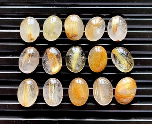 Natural Golden Rutilated Quartz Oval Cabochon 14x10 MM Wholesale Loose Gemstone - Picture 1 of 5