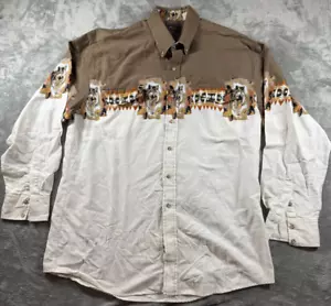 Roper Shirt Western Mens SZ XXL Border Wolf Print Pearl Snap Cowboy - Picture 1 of 9