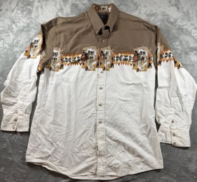 Roper рубашка Western мужской размер XXL границы Wolf печати жемчуг Snap ковбой - Изображение 1 из 4