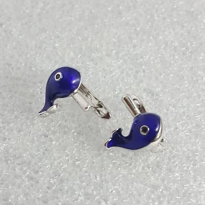 18K White Gold Filled Stylish Italian Smooth Dolphin 18ct GF Earrings 10mm - Image 1 of 4