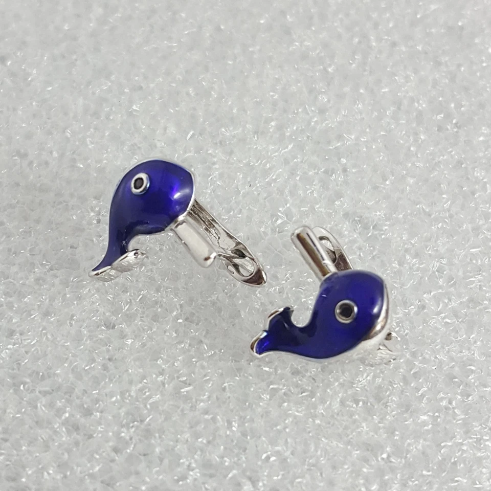 18K White Gold Filled Stylish Italian Smooth Dolphin 18ct GF Earrings 10mm - Image 1 of 4
