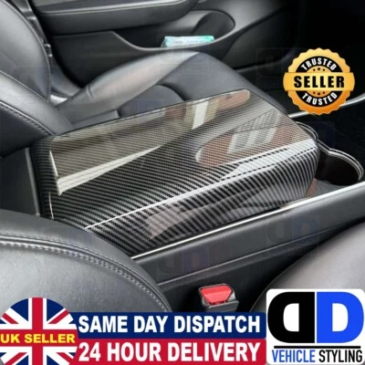 Consola interior Tesla Model 3 & Y 2019-2024 reposabrazos central recorte fibra de carbono Foto 1 de 4