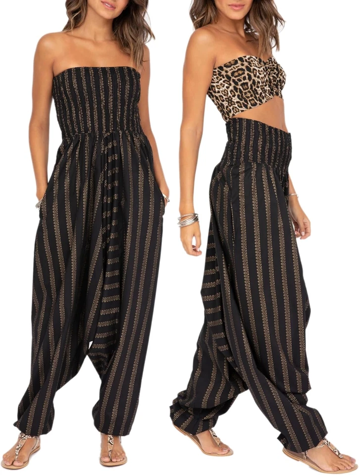 Pantalones Harén Likemary Mujeres Monos - Maxi Mameluco Pulls to Boho Print Co Foto 1 de 4