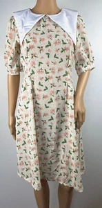 VTG Mango Dress Women Size XS S ? Ivory Floral Knee Length Peter Pan Collar L46 - Picture 1 of 12