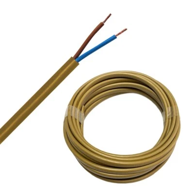 5m PVC Schlauchleitung H03VVH2-F 2x0,75 in Gold Flach Kabel Kupfer Strom Leitung - Bild 1 von 4