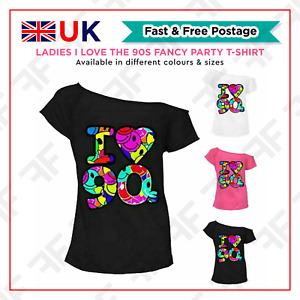 Ladies Multi I Love the 90s Fancy Dress  Hen Party Retro Festival T-Shirt Top