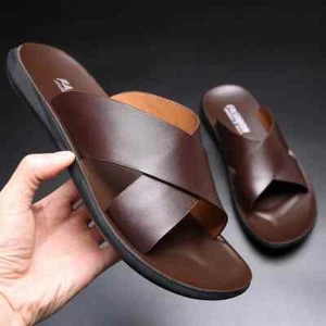 Slippers Men's Cross-Strap Slippers Flat Home Men Slippers Comfortable Soft Sole - Picture 1 of 22