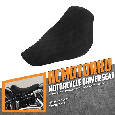 Black Front Driver Suede Solo Seat For Harley 2013-17 Breakout 08-2017 Rocker C - Image 1 of 4