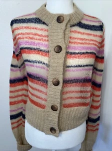 Urban Outfitters Back to School Cardigan Sweater Juniors L Cropped Striped Tan - Picture 1 of 8
