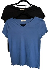 (2) Pinc Girls Size 16 Black and Blue Lettuce Trim Tee Shirts Poly Blend NWOT - Picture 1 of 7