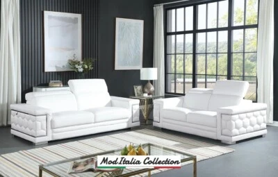 GENUINE Italian Leather White 2PC Sofa Loveseat Modern Contemporary Living Room - Image 1 of 4