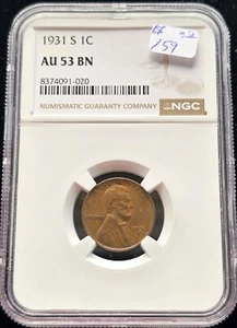 1931-S  1C LINCOLN WHEAT CENT  "SAN FRANCISCO MINT"   NGC AU 53 - Picture 1 of 2