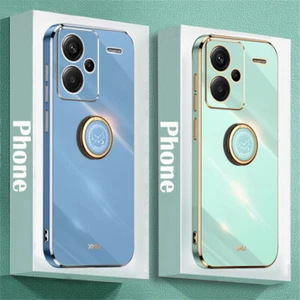 For Xiaomi Redmi Note 13 Pro+/12 Pro/13C Plating Soft TPU Case Ring Holder Cover - Picture 1 of 30
