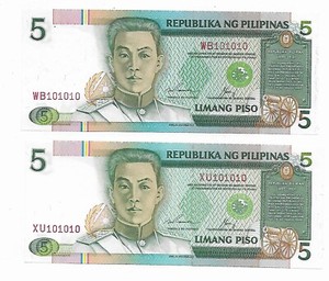 5 Matching Philippines True Binary Super Repeaters 101010 Gem Unc.