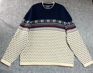 Vintage Lands End Sweater Mens Extra Large Blue Nordic Fair Isle Wool Pullover - Picture 1 of 11