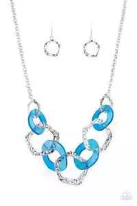 Collar Anillo Paparazzi "Circo Urbano" Azul Asimétrico Acrílico y Plata - Imagen 1 de 3