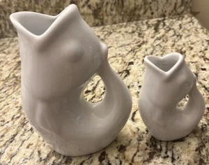 2 GurglePots White Ceramic Fish Shaped Vase 6 1/2 Inches and 4 Inches - Picture 1 of 5