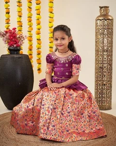 Girls Indian Lehenga choli Wedding Wear dress for kids Festival paithani Dress - Picture 1 of 9