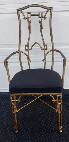 Vintage Faux Bamboo Greek Key Gold Gilt Michael Taylor Style Armchair Cover