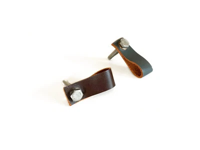 Möbelgriff Schlaufengriff Leder Knauf Griff Türknopf Schubladengriff Braun Grau - Bild 1 von 3