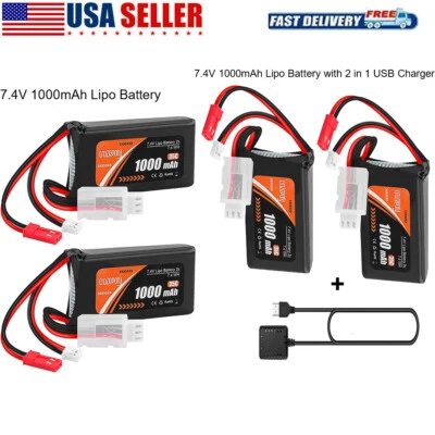 7.4V Lipo Battery 1000mAh PH2.0 & JST Plug with Charger for WLToys Axial SCX24 - Image 1 of 4
