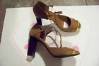 womens liz & co flora maize brown gold cap ankle strap chunk heels shoes size 7
