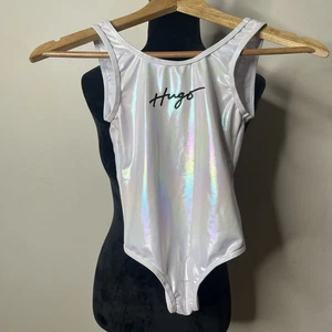 Hugo Boss Girls White Iridescent Stretch Logo One Piece Swimsuit Sz 8 - Picture 1 of 8