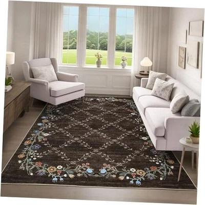  Alfombras florales lavables 5x7 para sala de estar: modernas florales antideslizantes grandes  Foto 1 de 4