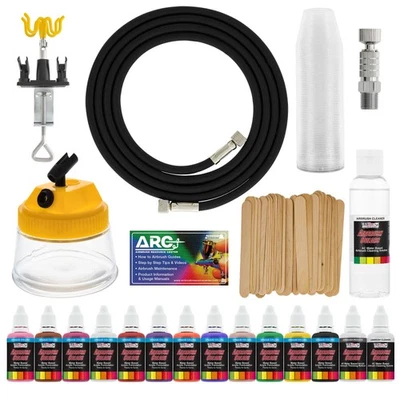 12 Color Airbrush Paint & Accessories Kit Cleaning Pot Holder Hose Quick-Connect - Image 1 of 4
