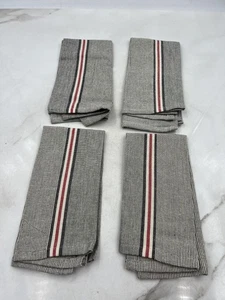 Creative Co-Op Cotton Dinner Cloth Napkins Set of 4 Gray Stripe Red Accent 20x20 - Picture 1 of 7