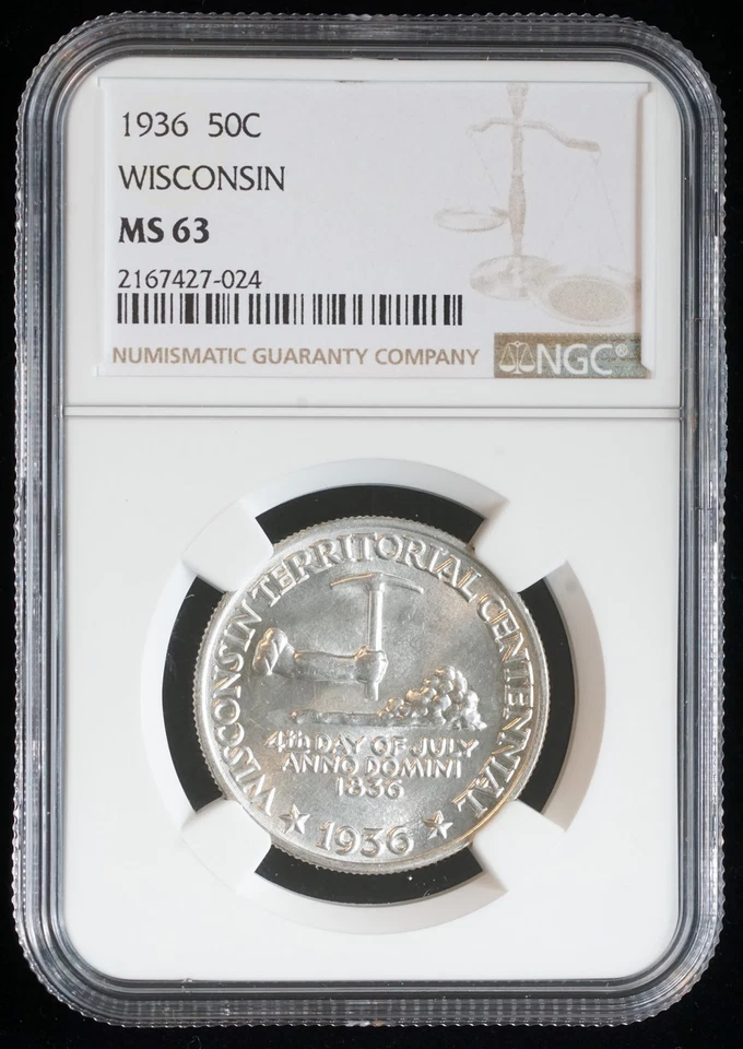 1936 Half Dollar Wisconsin Territorial Centennial MS 63 NGC Blast White - Image 1 of 4