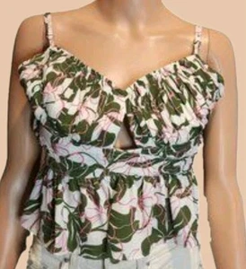 Parker Womens Cami Top Sz- 14 Pink Green Tropical Print Adj Straps Summer Days  - Picture 1 of 10