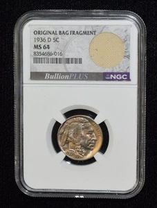 1936-D NGC MS64 5C Buffalo Nickel Original Bag Fragment - Picture 1 of 14