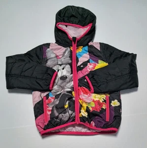 Chaqueta Disney Minnie Mouse Niñas Talla 6 Con Capucha Floral Rosa Negro Viento/Amortiguador - Imagen 1 de 6