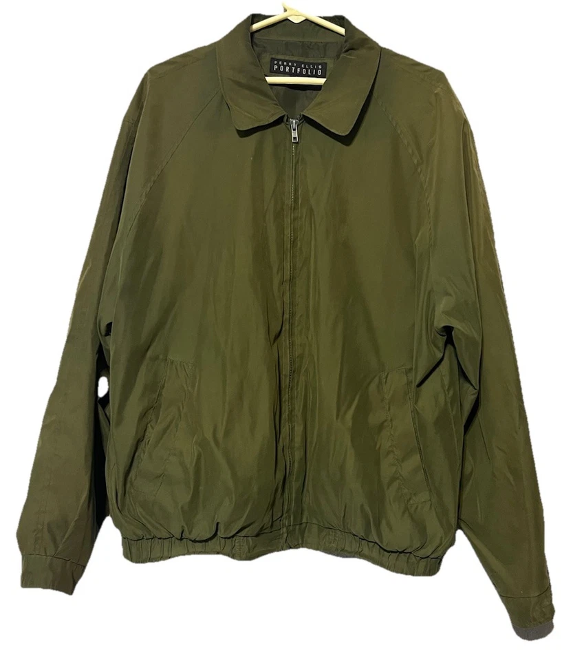 Perry Ellis Portfolio Men's Vintage Green Nylon Blend Zip Up Jacket Size XL - Image 1 of 4