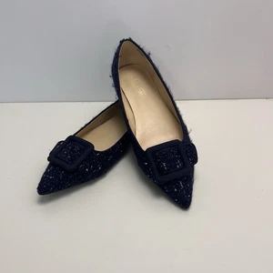 Nine West  Jesikep 2 Navy Tweed Pointed Toe Ballet Flats Pre-owned Size 9.5 - Picture 1 of 5