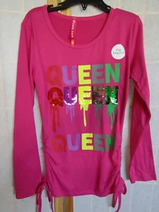 NWT Cute 4 U Girls Pink Polyester Ruche Side Sequin Queen Shirt Top Girls 7-8 - Picture 1 of 4