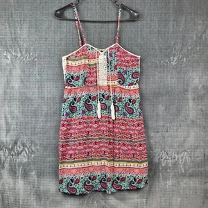 NOBO No Boundries Tank Dress Juniors Large (11/13) Crochet Sides Pink Paisley - Picture 1 of 8