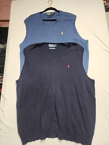 Lot Of 2 Polo Ralph Lauren Sweater Vest Men 2XB Navy Blue V Neck Pima Cotton - Picture 1 of 19