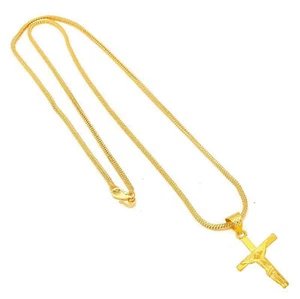 Stylish Christian Copper Gold Plated Jesus Cross Locket with Chain 24 Inches - Picture 1 of 4